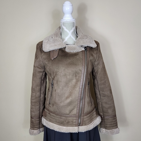 Zara Taupe Shearling Jacket - Picture 4 of 16